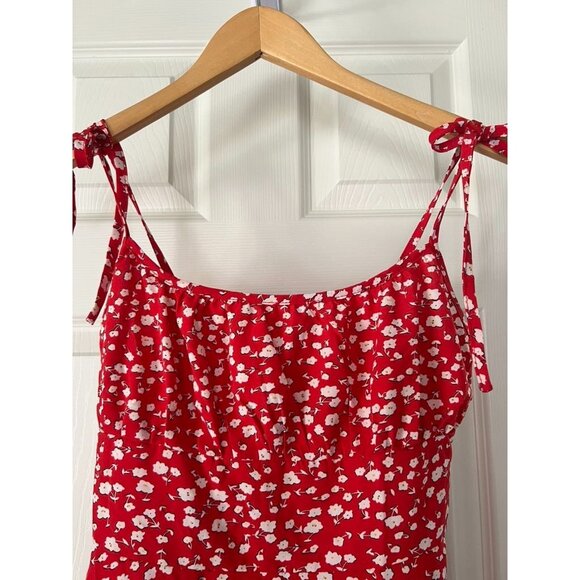 Shein Red Floral Tie Strap Mini Dress Sleeveless Sundress Summer Casual M - Picture 3 of 6